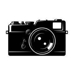 Vintage camera illustration in black and white, perfect for photography enthusiasts and designers.