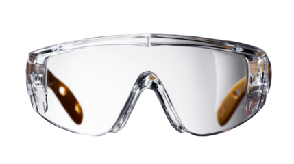 Clear safety glasses with durable frame for eye protection isolated, transparent background