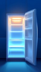Neon Lit Refrigerator With Open Door Showcasing Blue And Orange Lighting In A Modern Kitchen