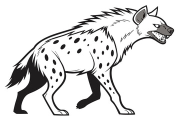 Stylized Hyena Illustration Striking a Pose with a Vicious Snarl in Black and White for a Cartoon