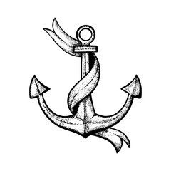 illustration of a ships anchor in a vintage style, Anchor. Hand drawing. Isolated on a white background.