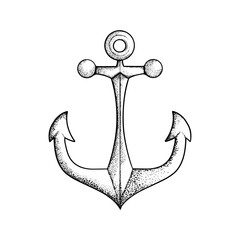 illustration of a ships anchor in a vintage style, Anchor. Hand drawing. Isolated on a white background.