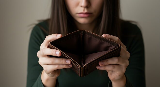 Empty Wallet Held by Desperate Hands