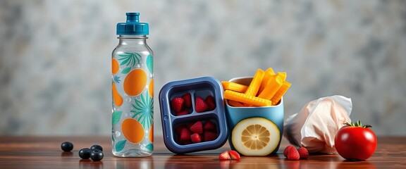 Ael patterned reusable water bottle with compartments for healthy snacks,  eco-friendly,  snack pack