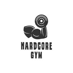 Hardcore Gym logo. Simple Hardcore Gym logo for bodybuilding club, personal training, muscle gain or workout branding. Vector illustration.