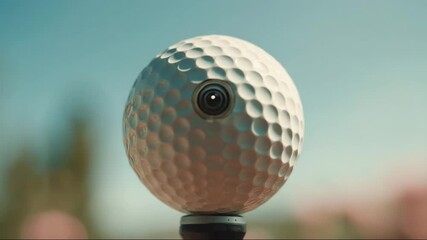 Golf ball with camera lens in outdoor setting on sunny day   - Powered by Adobe