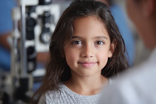 Ultra Realistic Cinematic 9-Year-Old Latina Girl Having an Eye Exam - Pediatric Vision Care.