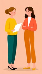Two Women Engaged in a Professional Conversation with Document in Minimalist Setting