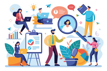 HR and recruitment professionals conducting job searches in a dynamic office setting with team collaboration and technology