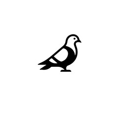 A simple black and white illustration of a pigeon standing on its two feet calmly