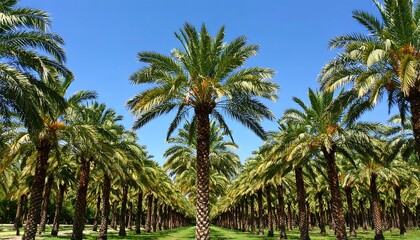 Obraz premium Palm trees in a straight row under a clear sky