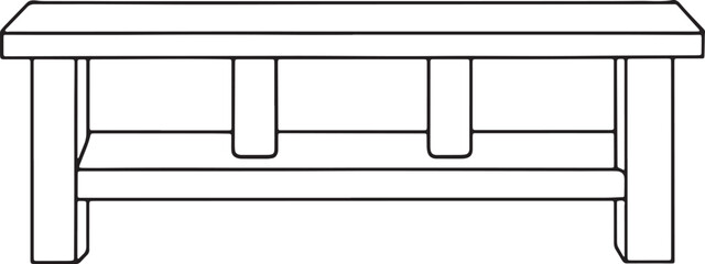 Classic wooden bench outline illustration for DIY projects and simple furniture themed design resources