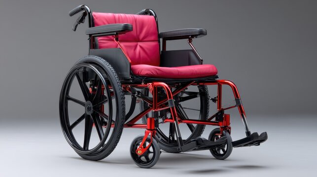 Modern wheelchair with vibrant red upholstery suitable for comfortable mobility in various settings