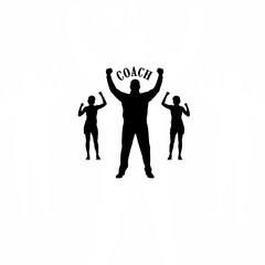 Silhouette of coach showing strength pose to inspire on white background