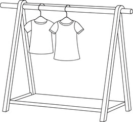 Monochrome clothing rack with t-shirts ideal for minimalist fashion illustrations and modern home styling