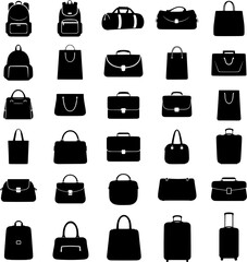Set of Black Bag and Luggage Icons