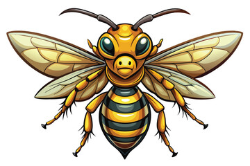 Stylized Cartoon Wasp with Detailed Wings and a Bold Yellow and Black Striped Body, Ready to Sting