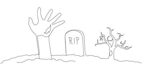 Continuous line vector design of zombie hand coming out of the ground for Halloween day eps 2