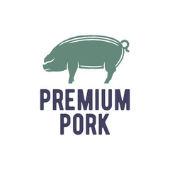 Premium Pork logo. Simple Premium Pork logo for organic meat, butcher label, farm product or natural food branding. Vector illustration.