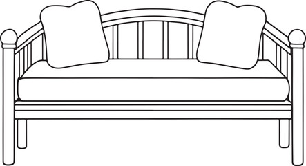 Park bench with pillows line drawing perfect for outdoor decor scenes and relaxing garden design ideas