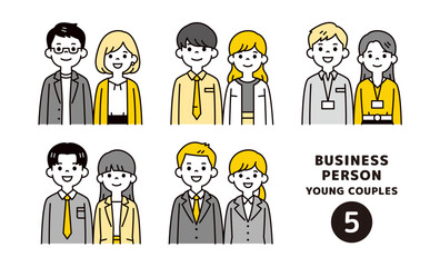 若いビジネスパーソンの男女ペアの、シンプルな上半身イラスト素材セット＿ベクター