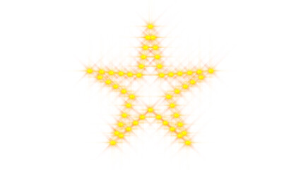 Glowing yellow bulb light marquee frame star shape, consisting of sparkling particle lights. Perfect for retro 90s signage, or digital design elements. product promotion, bar and nightclub business.