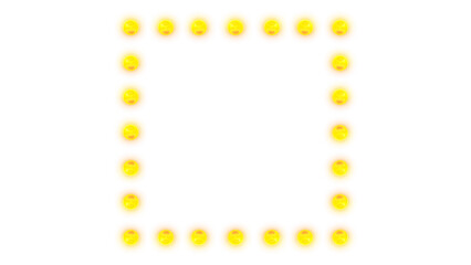 Glowing yellow bulb light marquee frame square shape, consisting of sparkling particle lights. Perfect for retro 90s signage, or digital design elements. product promotion, bar and nightclub business.