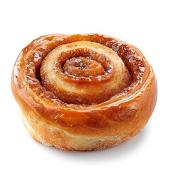 Golden Cinnamon Roll with Glaze Isolated on White Background