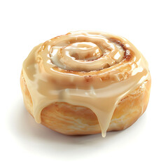 Glazed Cinnamon Roll with Swirled Icing on White Background