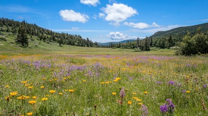 Fototapeta premium Vibrant wildflowers field under a clear sky