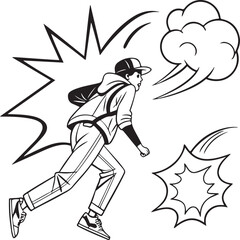 Young man shouting with speech bubble in comic style illustration – expressive talking or yelling cartoon concept