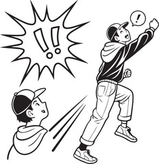 Young man shouting with speech bubble in comic style illustration – expressive talking or yelling cartoon concept
