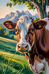 Alla Prima Oil Painting of a Grazing Dairy Cow