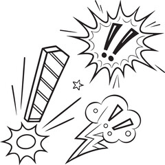 Black and White Comic Style Exclamation Marks Illustration – Hand Drawn Pop Art Symbols for Design, Manga, or Sticker Use