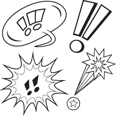 Black and White Comic Style Exclamation Marks Illustration – Hand Drawn Pop Art Symbols for Design, Manga, or Sticker Use
