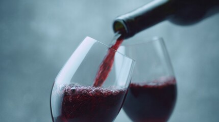 Pouring bold crimson wine, velvety escapade of oenophile dreams, Yule celebration, Bacchanalia indulgence, glass gleaming with merriment