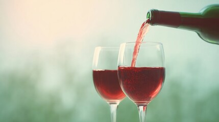 Pouring ruby elixir into crystal goblets, a toast to Bacchanalia and Beaujolais Nouveau, embodying festive indulgence and conviviality