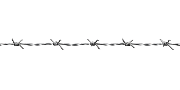Metallic barbed wire strand sharp points isolated on a transparent background image