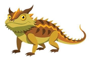Cartoon Bearded Dragon with Horns and Spikes Ready for Adventure in a Colorful Isolated Style