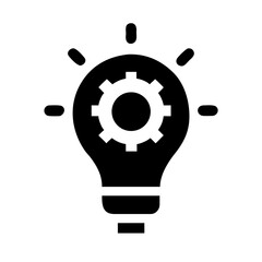 Black Innovation Light Bulb Icon – Gear Idea Vector Symbol