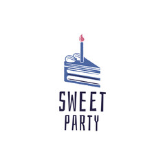 Obraz premium Sweet Party logo. Simple Sweet Party logo for cake label, dessert celebration, birthday branding or event design. Vector illustration.