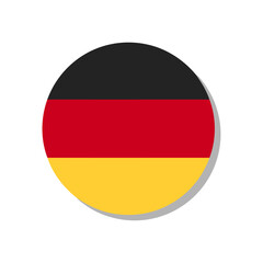 Circular Vector Icon of German Flag with Subtle Shadow on White Background – Black, Red, and Yellow Horizontal Stripes