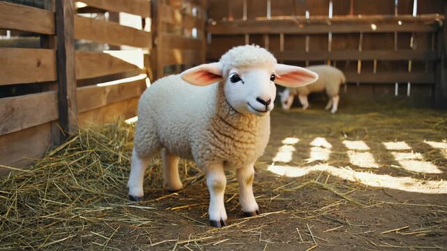 Farm Sheep of Different Ages and Varieties Resting in Sunny Rural Sheepfold