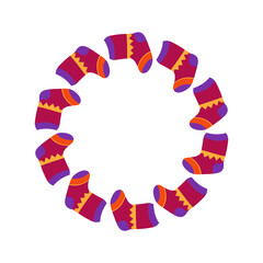 Red sock wreath. Cute circular sock vector illustration on white background