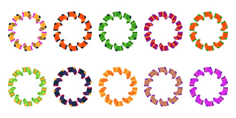 Colorful sock wreaths. Fun circular sock vector set