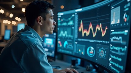 Data Analysis Person Analyzing Charts on Computer Screen