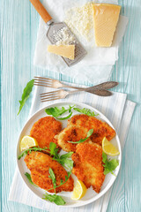 crispy parmesan crusted chicken cutlets, top view