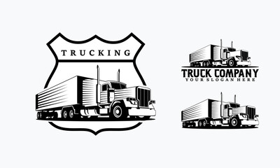 Naklejka premium Set of Trucking company Monochrome logo. Truck delivery or logistic logo industry vector