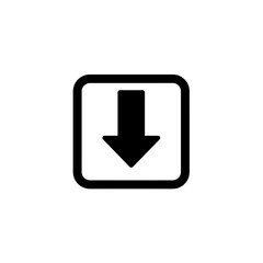 Black Down Arrow in Rounded Square Frame on White Background