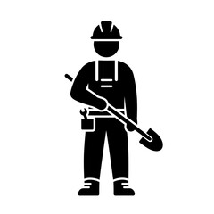 Construction worker with shovel black glyph icon Building industry silhouette symbol